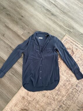 Equipment Navy Button-Down Silk Blouse